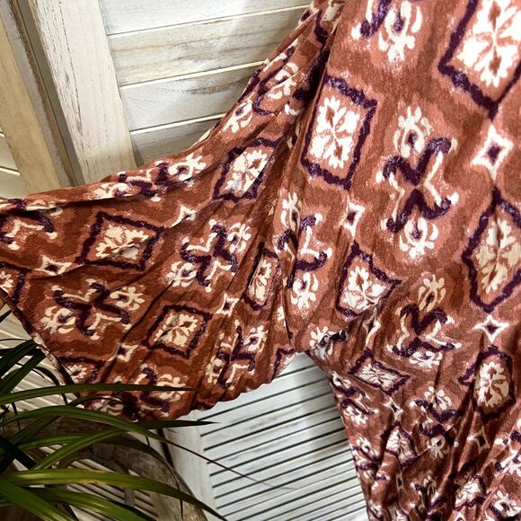 KNOX ROSE Women's Open Front Kimono Top Mauve Pink Diamond Print Med Large - Picture 6 of 12